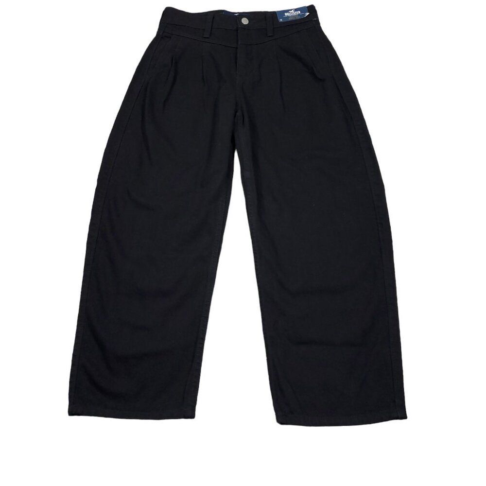 Hollister 1S High Rise Barrel Jeans Relaxed Black Pleated Front Size 25 x 23